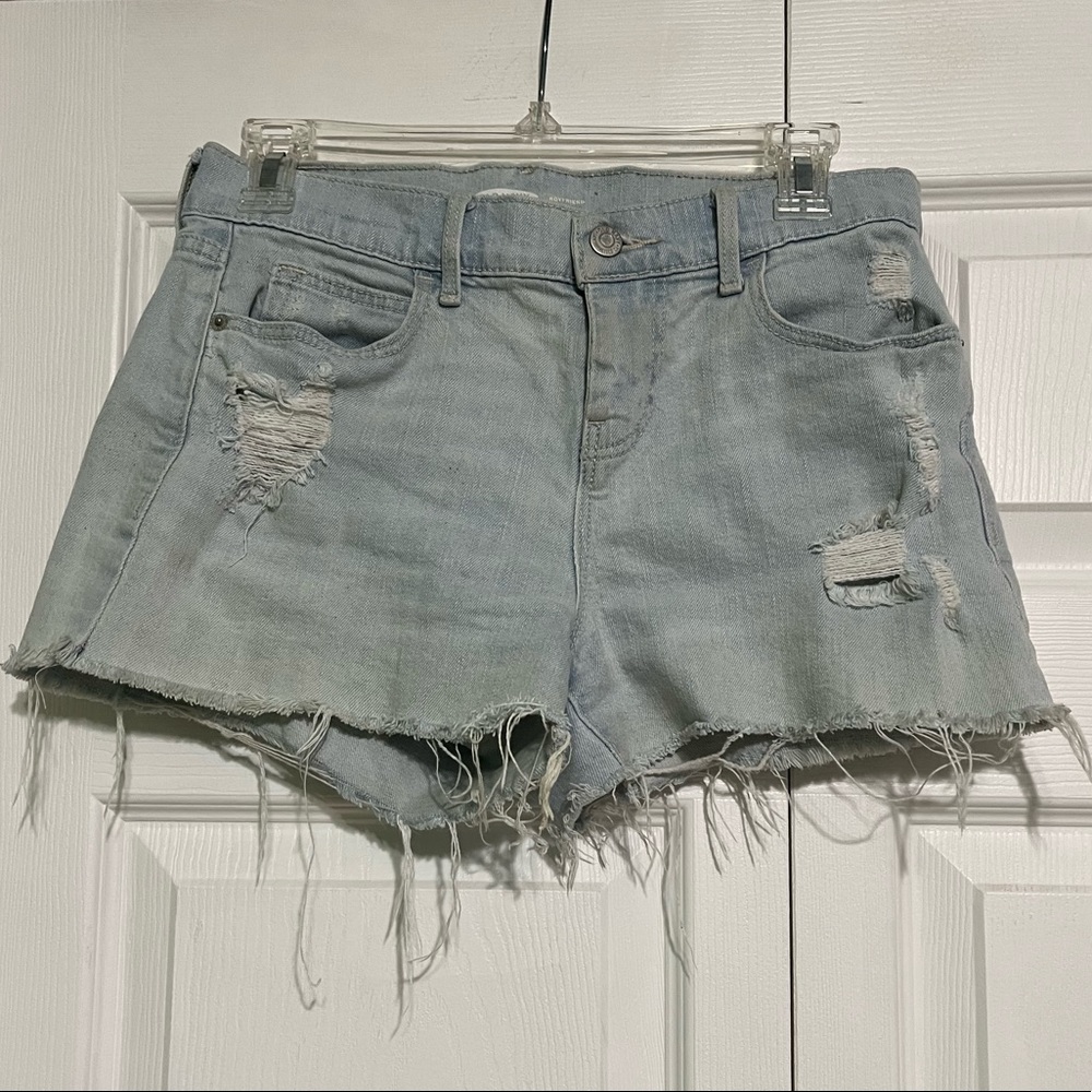 Light Wash Ripped Jean Shorts